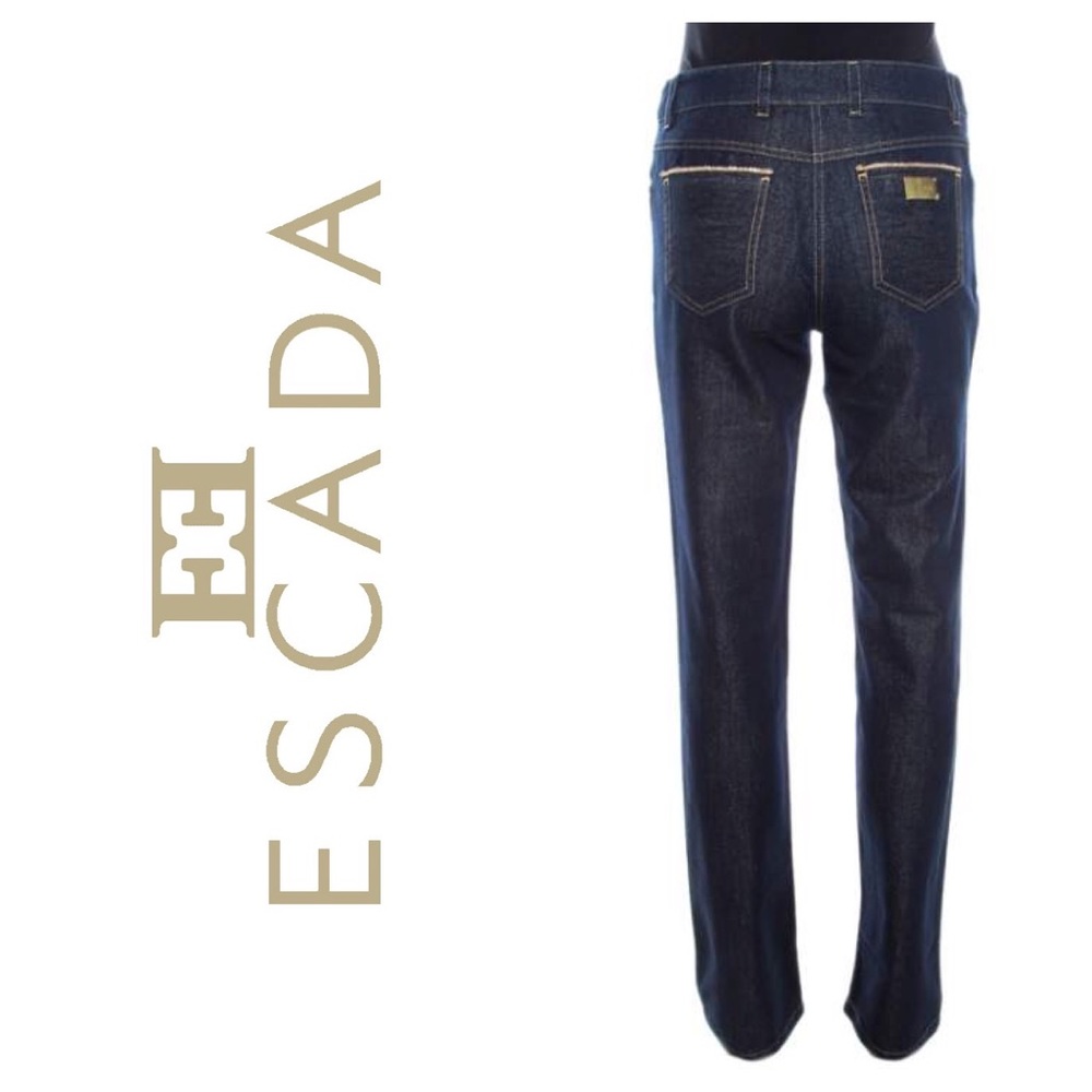 Escada Glitter Denim High Rise Straight Leg Jeans - Picture 5 of 12